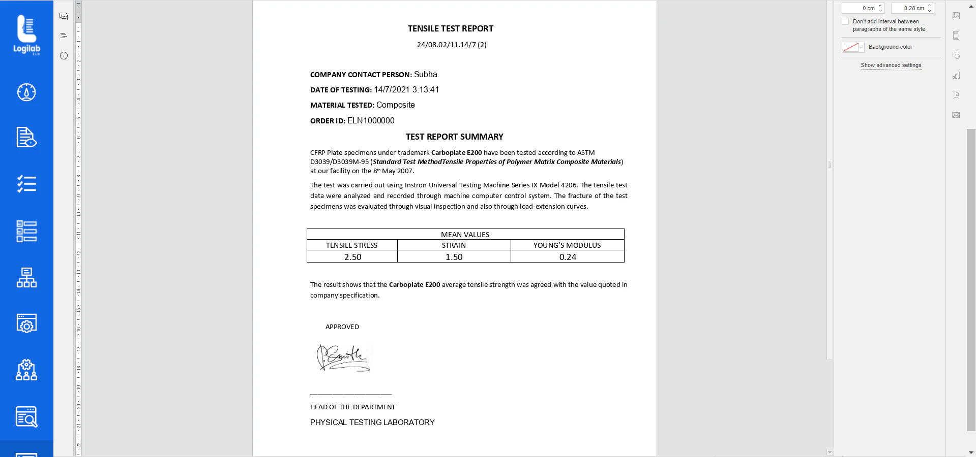 screenshot of Logilab ELN